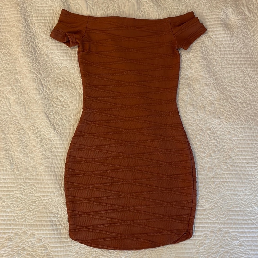 Burnt Orange Off the Shoulder Bodycon Dress